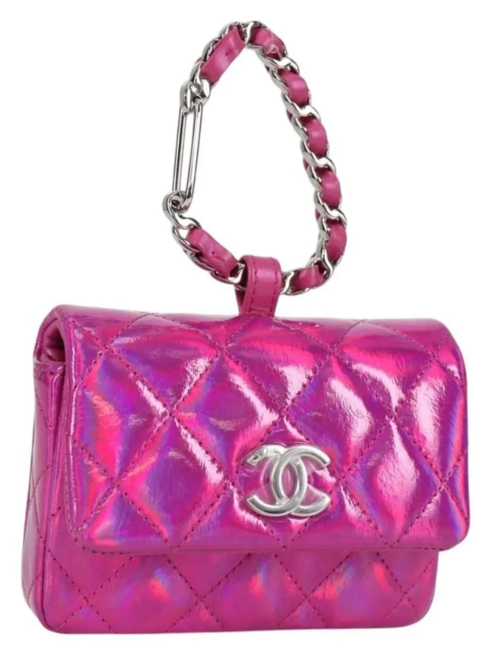 CHANEL Matelasse Pouch Patent leather Pink Silver CC Auth bs29324SM